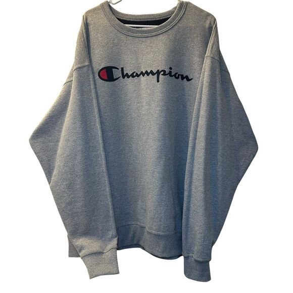 Champion Fleece Sweatshirt Pullover Men's Size 2XL Gray Activewear Large Logo - Picture 1 of 4